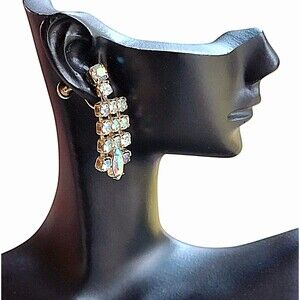 Weiss Signed Clear AB Rhinestones Screw Back Vintage Earrings 1.25"